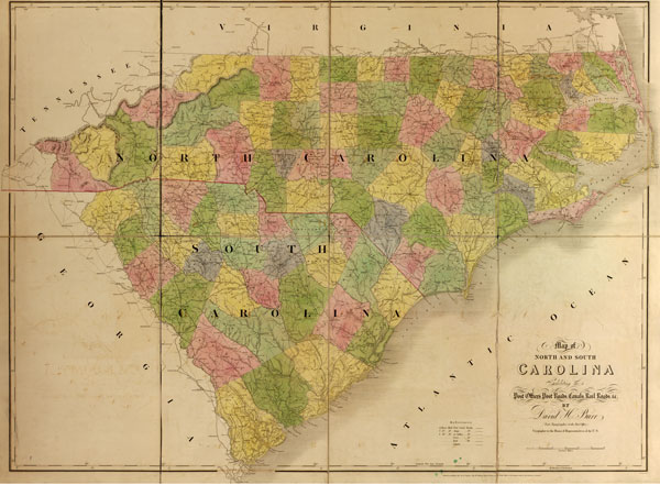 North Carolina and South Carolina State 1839 Historic Map David Burr American Atlas Reprint
