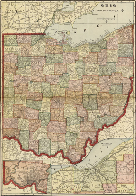 Ohio State Geo. F. Cram 1905 Historic Map Reprint