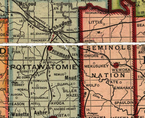 Oklahoma and Indian Territory 1905 Map detail