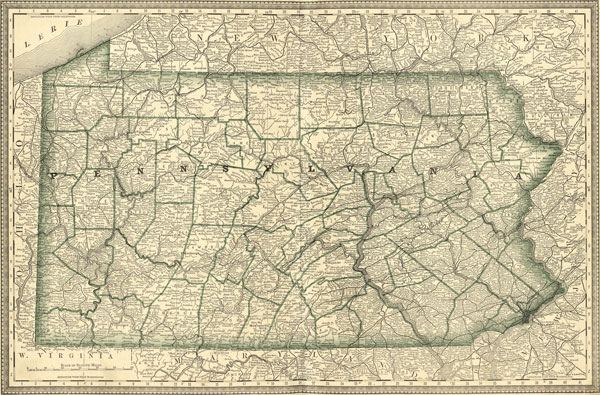 Pennsylvania State 1881 Rand McNally Historic Map Reprint