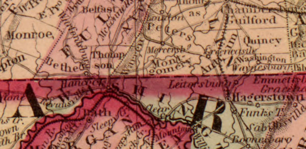Pennsylvania, Virginia, Delaware and Maryland 1862 Johnson & Ward Historic Map detail