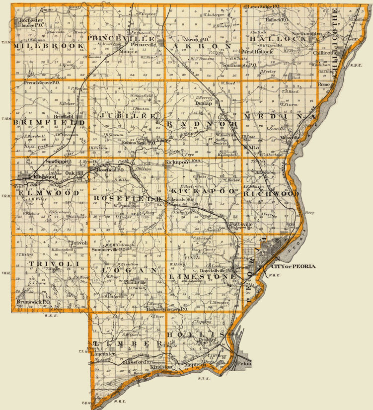 Peoria County, Illinois 1876 Historic Map Reprint by Union Atlas Co., Warner & Beers