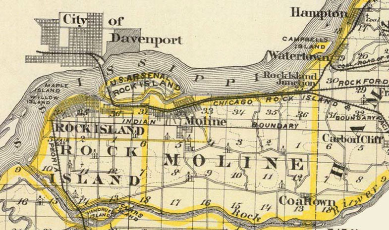 Detail of Rock Island County, Illinois 1876 Historic Map Reprint by Union Atlas Co., Warner & Beers