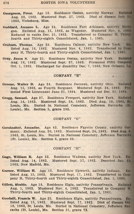Roster and Record Iowa Soldiers in the War of the Rebellion, Volume V, sample page