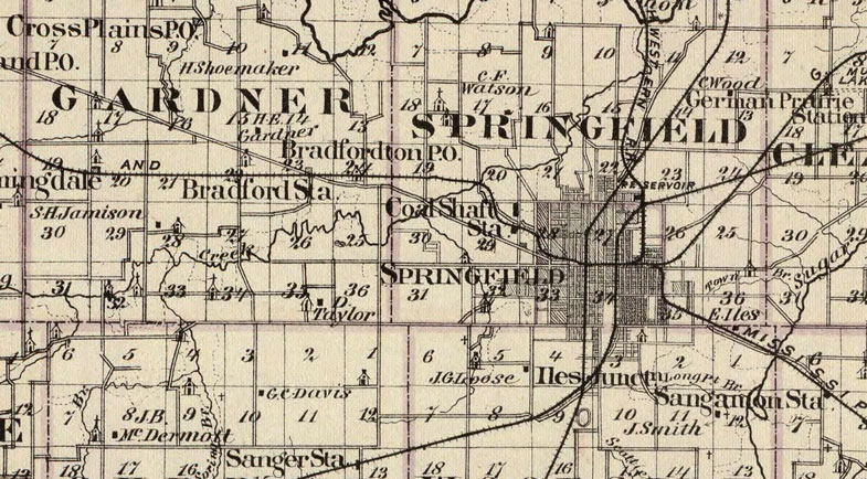 Detail of Sangamon County, Illinois 1906 Historic Map Reprint by Union Atlas Co., Warner & Beers