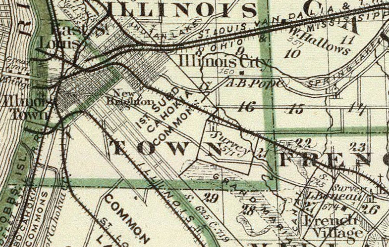 Detail of St. Clair County, Illinois 1876 Historic Map Reprint by Union Atlas Co., Warner & Beers