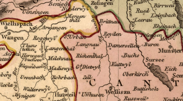 Switzerland 1818 Dobson Historic Map detail
