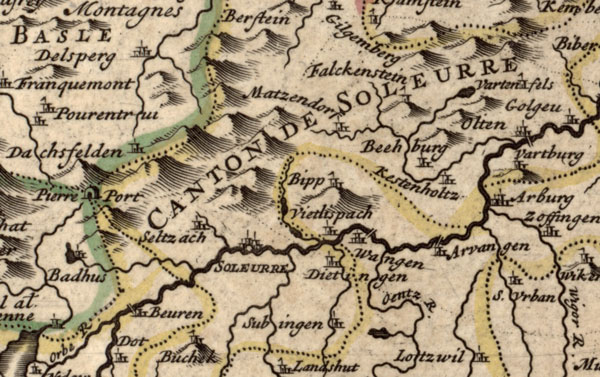 Switzerland and Grisons 1721 John Senex Historic Map detail