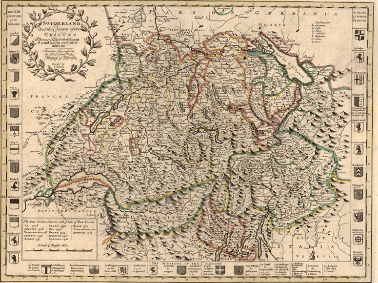 Switzerland and Grisons 1721 John Senex Historic Map Reprint