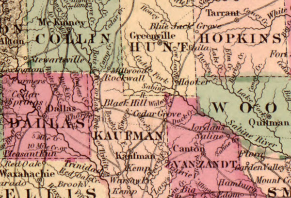 Texas State 1862 Johnson & Ward Historic Map Reprint, detail