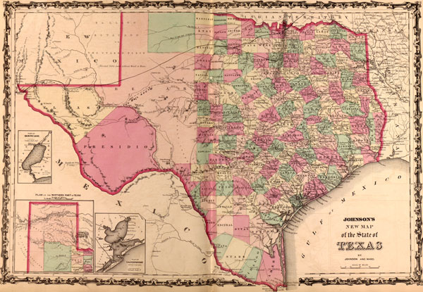 Texas State 1862 Johnson & Ward Historic Map Reprint