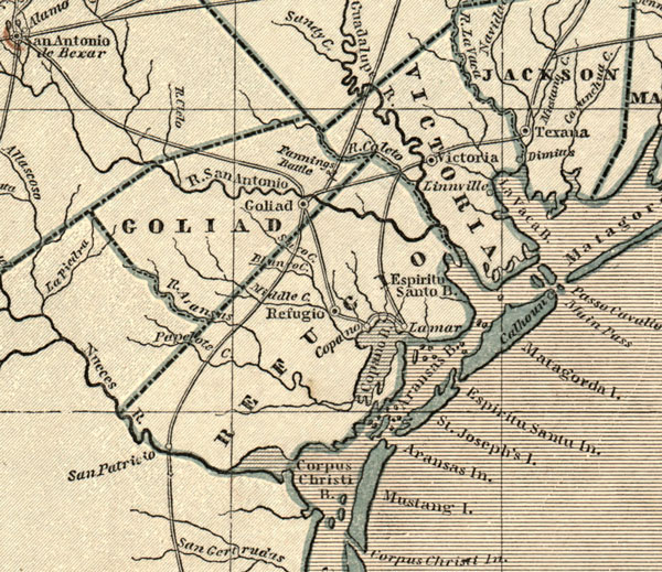 Texas State 1844 Morse and Breese Historic Map Reprint, detail