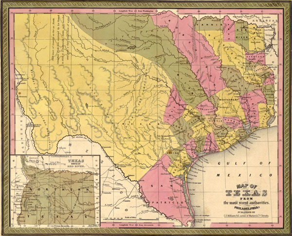 Texas State 1845 Mitchell Historic Map Reprint