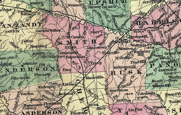Texas State 1872 Colton Historic Map Reprint, detail