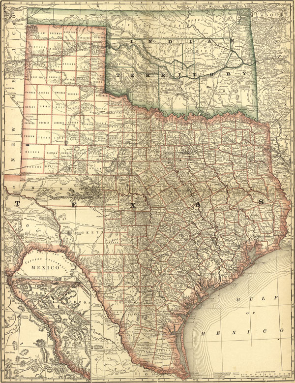 Texas State and Indian Territory 1881 Rand McNally Historic Map Reprint
