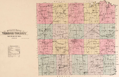 Vernon County, Missouri 1903 Historical Map Reprint Townships