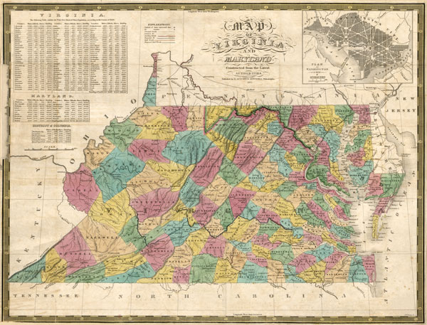 Virginia and Maryland State 1832 Mitchell Historic Map Reprint