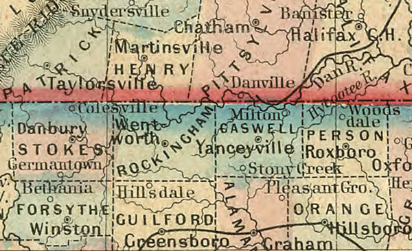 Virginia and North Carolina State 1860 Mitchell Historic Map detail