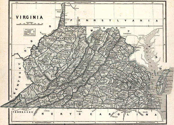 Virginia State 1845 Morse Breese Historic Map Reprint