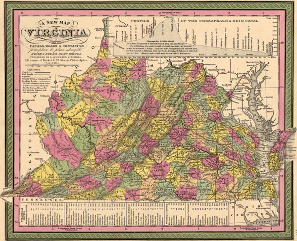 Virginia State 1849 Mitchell Historic Map Reprint
