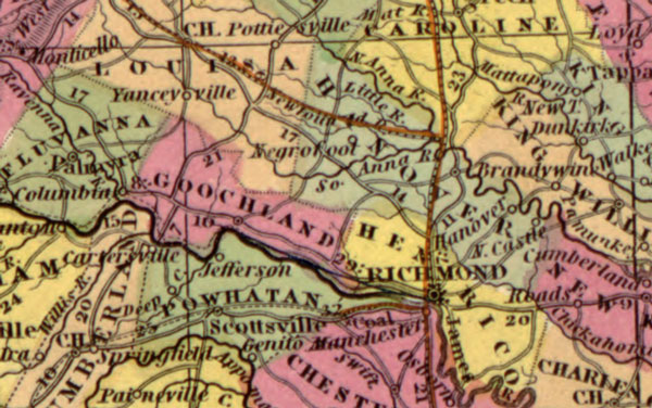 Virginia State 1849 Mitchell Historic Map detail
