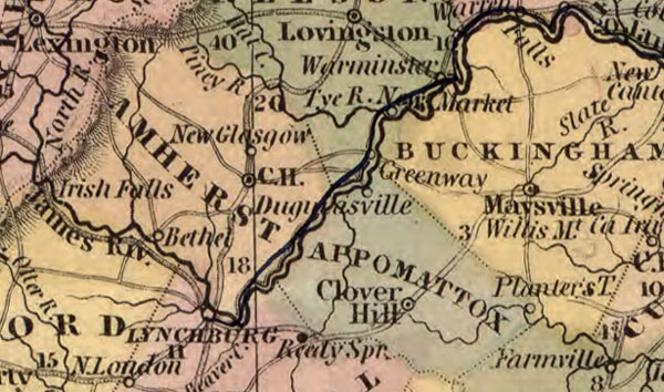 Virginia State 1853 Thomas, Cowperthwait Historic Map detail