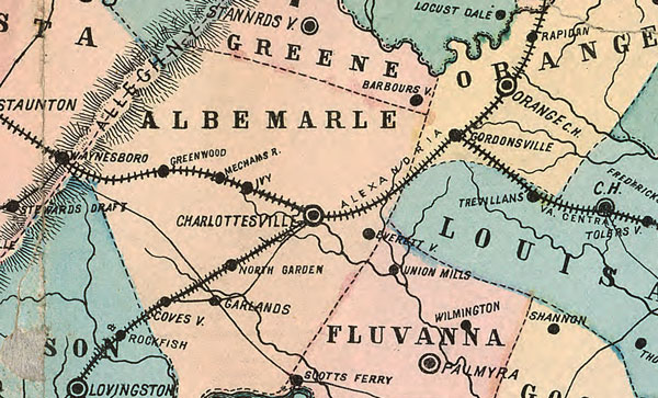 Virginia State 1861 Snow Historic Map detail