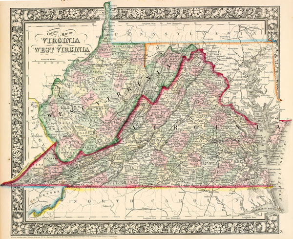 Virginia and West Virginia State 1863 Mitchell Historic Map Reprint