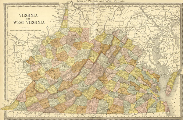 Virginia and West Virginia State 1881 Rand McNally Historic Map Reprint