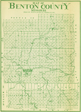 Early map of Benton County, Missouri including Warsaw, Cole Camp, Lincoln, Fristoe, Edwards