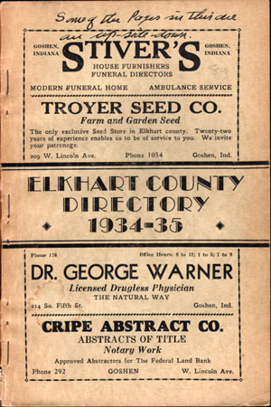 Elkhart County, Indiana, Directory, 1934-35, book