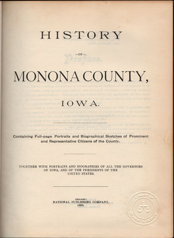 History of Monona County, Iowa, 1890, genealogy, book