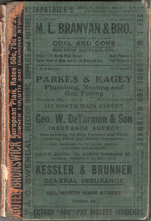 Mansfield, Ohio 1912-13 Directory, Richland County, OH, book