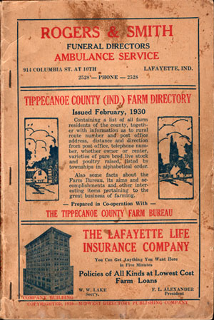 Tippecanoe County, Indiana, Farm Directory, 1930, book