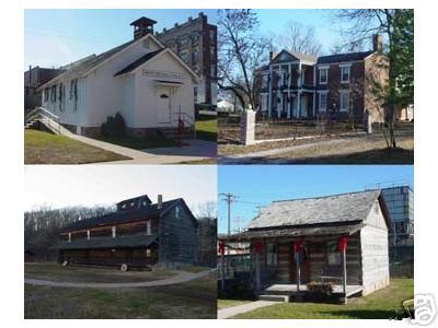 Newton County Missouri views including, Jolly Mill, Ritchey Mansion, pioneer cabin, early school